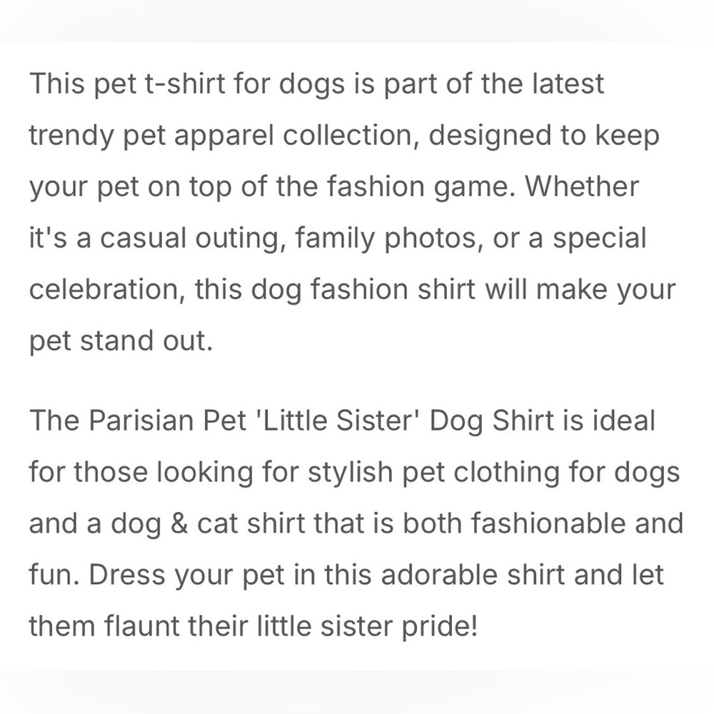 BNWOT PARISIAN PET PINK EMBROIDERED 109% COTTON “ LITTLE SISTER” DOGGY T-SHIRT - Picture 14 of 15
